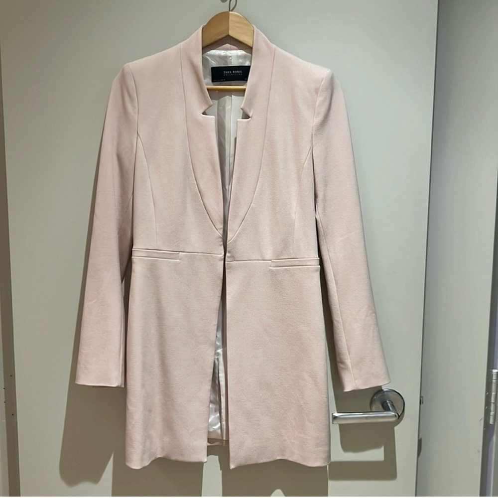 Zara Inverted Lapel Collar Long Jacket NWOT in blush pink